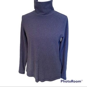 L.L. BEAN TOP MOCK TURTLENECK BLUE FLEECE LIGHTWEIGHT LONG SLEEVE SIZE M PREPPY